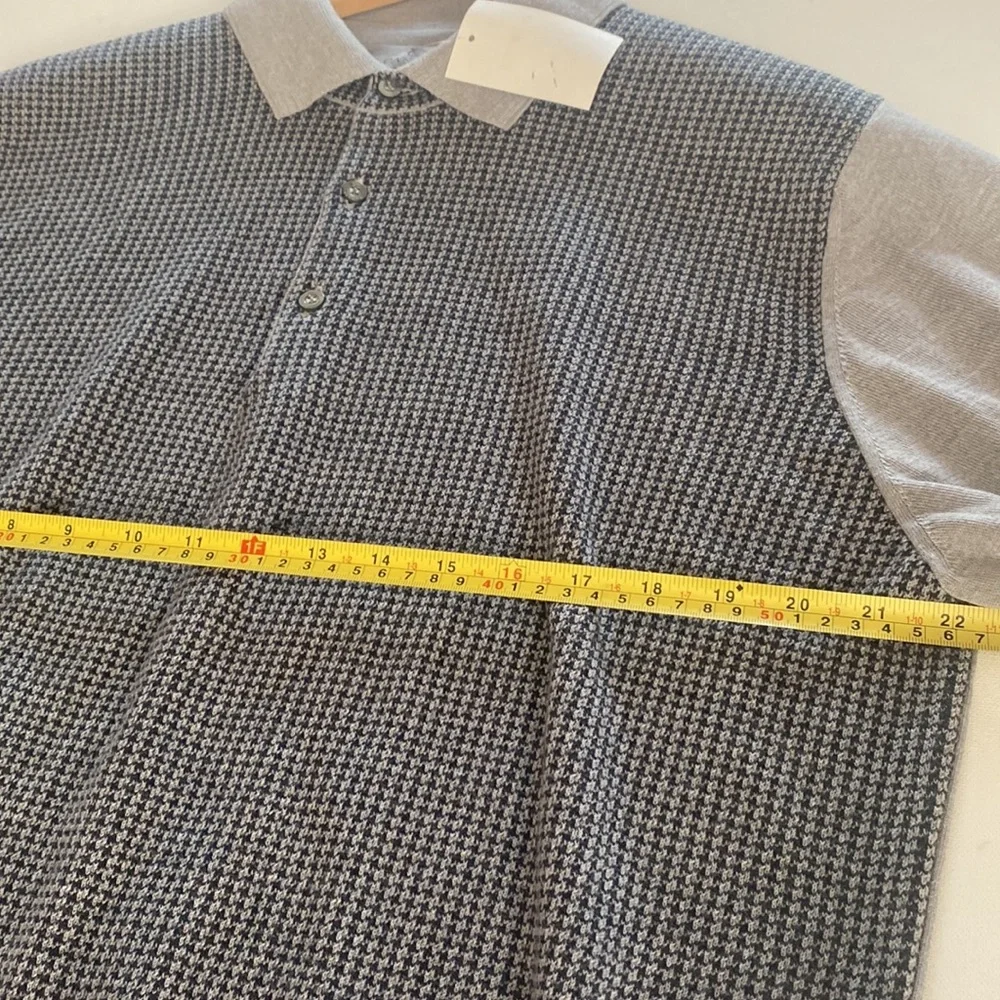 Canali Mens Long-sleeve Gray & Black‎ Houndstooth print front Sweater, Size XXL